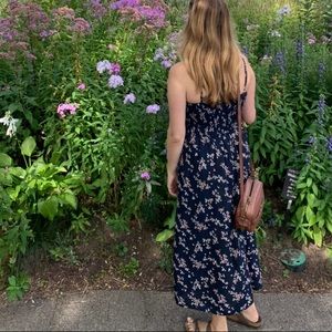Abercrombie Navy Floral Midi Dress Sz L with side slit